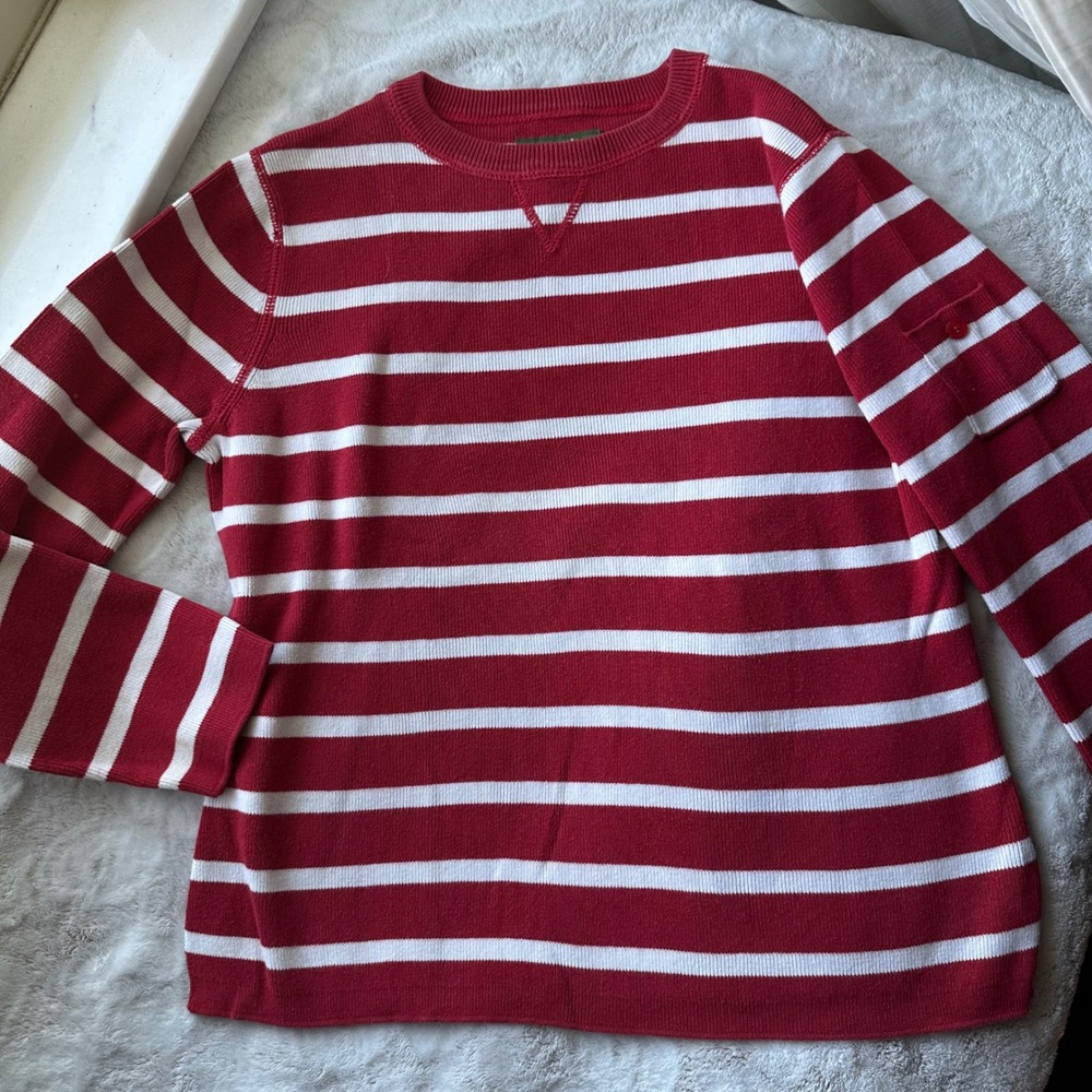90's Butter Mom Cozy Striped Pocket Detail Long Sleeve Granola Girl